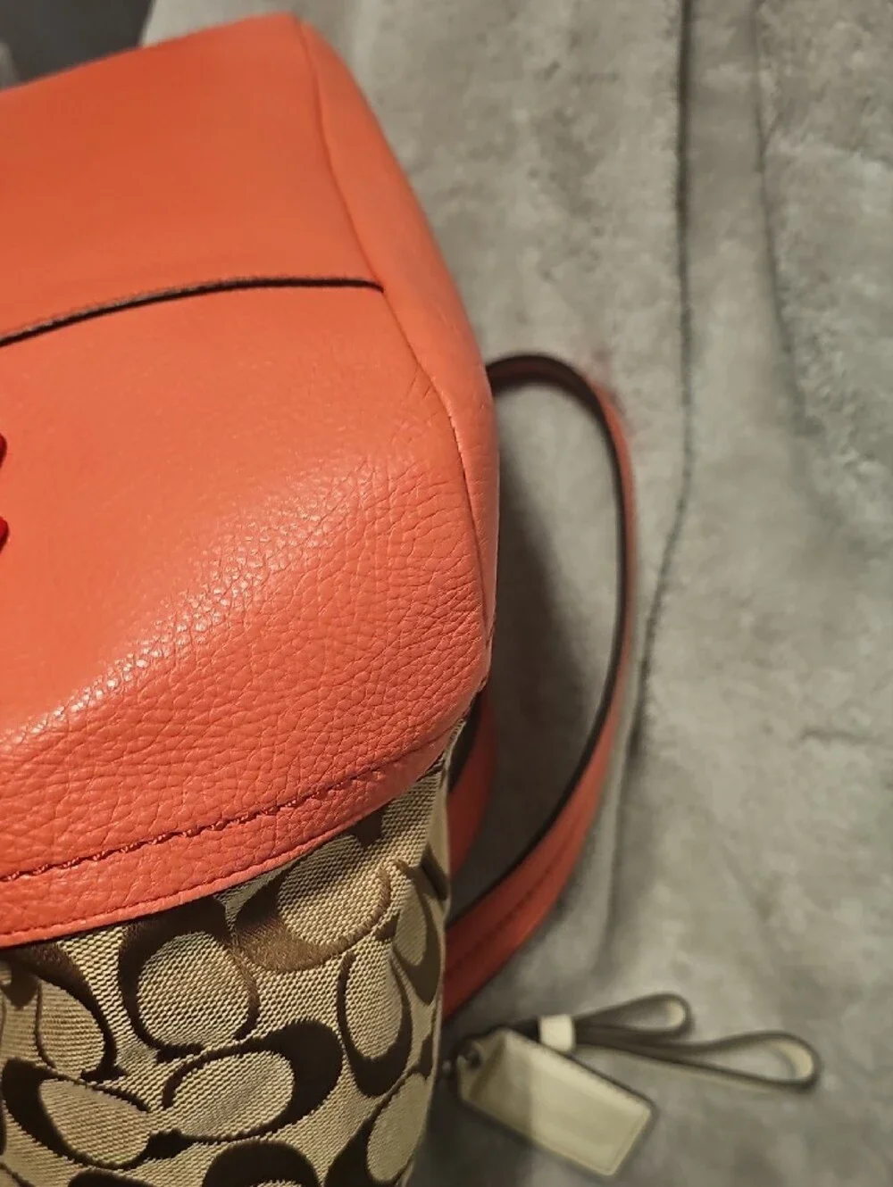 COACH Carrie Signature Canvas Tote with Coral Trim